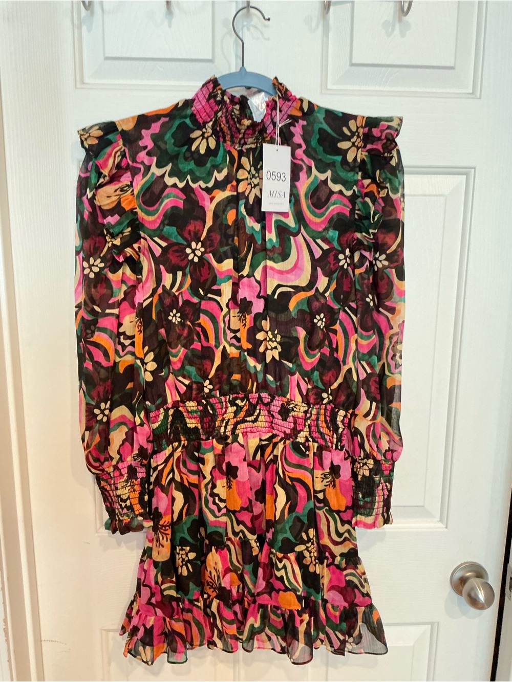 Misa Los Angeles Pink Multi Floral Long-Sleeve Mini Dress